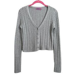 Edikted Cable Knit V-Neck Button Front Cardigan Sweater Size Medium 6 Gray